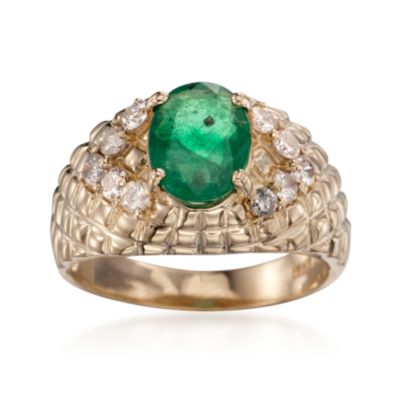 C. 1980 Vintage 1.15 Carat Emerald and .50 ct. t.w. Diamond Ring in 14kt Yellow Gold. Size 7.75 &mdash; Alt Image 1