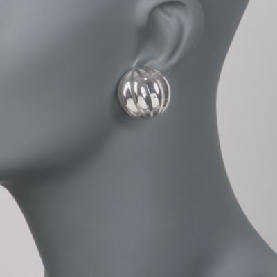 Italian Sterling Silver Ribbed Dome Earrings &mdash; Alt Image 2
