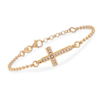 Italian .45 ct. t.w. CZ Sideways Cross Bracelet in 24kt Gold Over Sterling &mdash; Alt Image 1