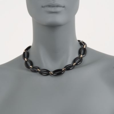 Black Agate Open Oval Link Necklace in 14kt Yellow Gold &mdash; Alt Image 2