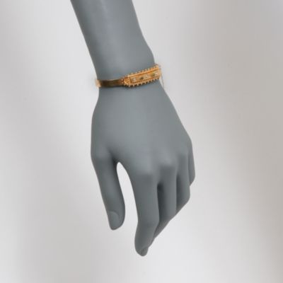 C. 1980 Vintage Green Nephrite and Cultured Pearl Bangle Bracelet in 14kt Yellow Gold. 6.5" &mdash; Alt Image 2
