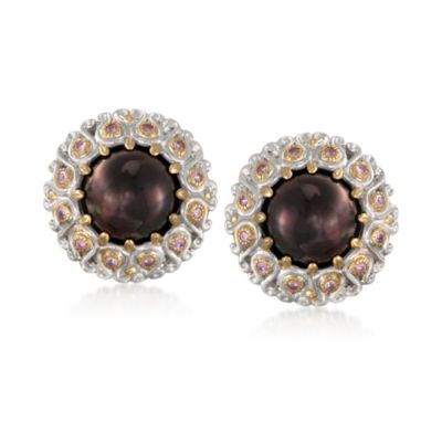 12-13mm Brown Mabe Pearl and  .45 ct. t.w. Sapphire Earrings in Two-Tone &mdash; Alt Image 1