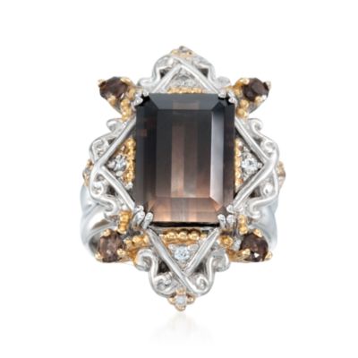 7.75 ct. t.w. Smoky Quartz and  .15 ct. t.w. Sapphire Ring in Two-Tone &mdash; Alt Image 1