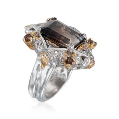 7.75 ct. t.w. Smoky Quartz and  .15 ct. t.w. Sapphire Ring in Two-Tone &mdash; Alt Image 3