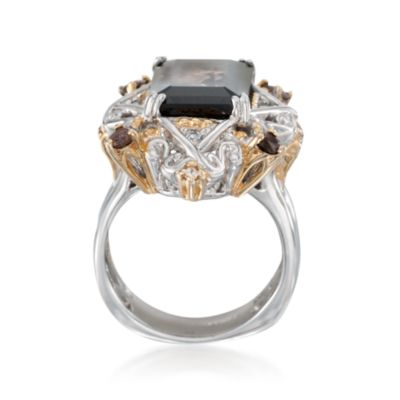 7.75 ct. t.w. Smoky Quartz and  .15 ct. t.w. Sapphire Ring in Two-Tone &mdash; Alt Image 4