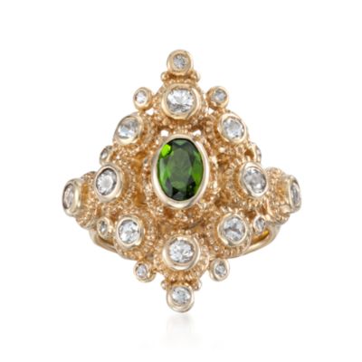 1.00 Carat Green Diopside and 1.45 ct. t.w. Sapphire Ring in 18kt Over Sterling. Size 10 &mdash; Alt Image 1