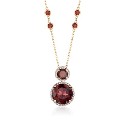 6.20 ct. t.w. Garnet and .10 ct. t.w. Diamond Pendant Necklace in 14kt Yellow Gold. 16" &mdash; Alt Image 1