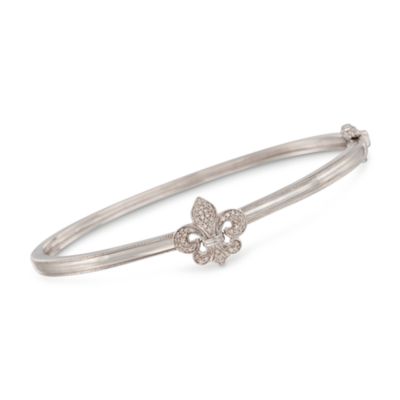Fleur-De-Lis Bangle Bracelet in Sterling Silver. 7" &mdash; Alt Image 1