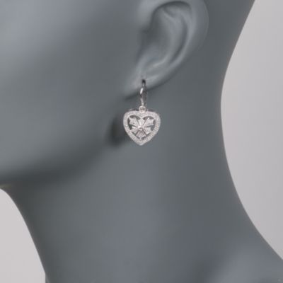 .20 ct. t.w. Diamond Heart Drop Earrings in Sterling Silver &mdash; Alt Image 2