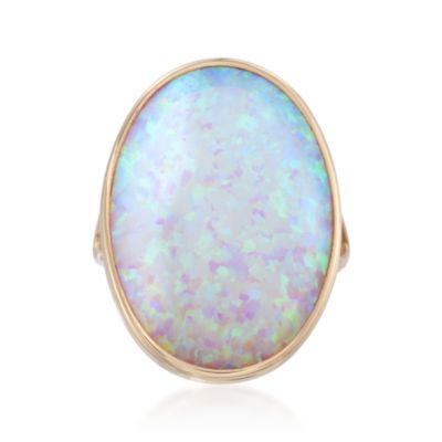 Large Faux Opal Ring in 14kt Yellow Gold &mdash; Alt Image 1