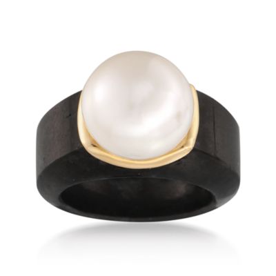 13-13.5mm Cultured Pearl Ring in Black Jade and 14kt Yellow Gold &mdash; Alt Image 1