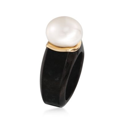 13-13.5mm Cultured Pearl Ring in Black Jade and 14kt Yellow Gold &mdash; Alt Image 3
