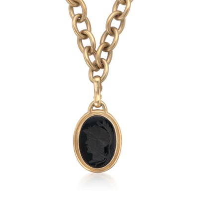 C. 1987 Vintage Vahe Natlchayan Reversible Black Onyx and Carnelian Pendant Necklace in 18kt Yellow Gold. 17" &mdash; Alt Image 1