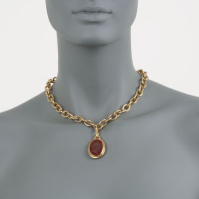 C. 1987 Vintage Vahe Natlchayan Reversible Black Onyx and Carnelian Pendant Necklace in 18kt Yellow Gold. 17" &mdash; Alt Image 2