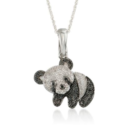 Black and White Diamond Accent Panda Bear Pendant Necklace in Sterling Silver. 18" &mdash; Alt Image 1