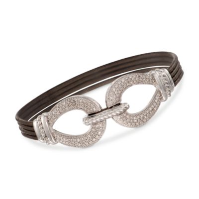 Brown Leather Multi-Strand Bracelet With .50 ct. t.w. Diamond Centerpiece in Sterling Silver. 7" &mdash; Alt Image 1