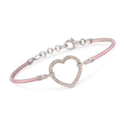 .10 ct. t.w. Diamond Heart Charm Bracelet in Sterling Silver. 8.5". 7" &mdash; Alt Image 1