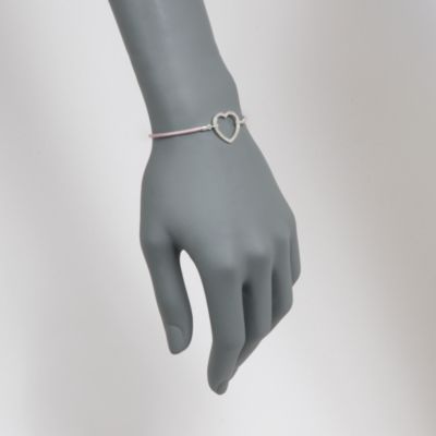 .10 ct. t.w. Diamond Heart Charm Bracelet in Sterling Silver. 8.5". 7" &mdash; Alt Image 2