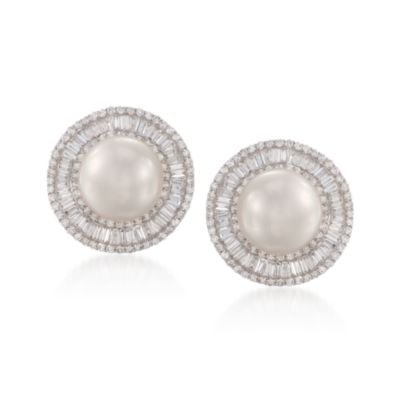 13.5mm South Sea Pearl and 4.25 ct. t.w. Diamond Earrings in 18kt White Gold &mdash; Alt Image 1