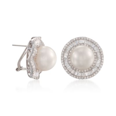 13.5mm South Sea Pearl and 4.25 ct. t.w. Diamond Earrings in 18kt White Gold &mdash; Alt Image 3
