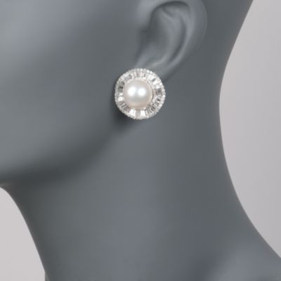 13.5mm South Sea Pearl and 4.25 ct. t.w. Diamond Earrings in 18kt White Gold &mdash; Alt Image 2