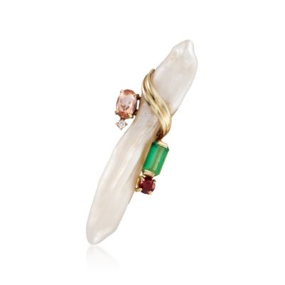 C. 1990 Vintage Cultured Baroque Pearl and Multi-Gem Pin Pendant in 14kt Yellow Gold &mdash; Alt Image 1
