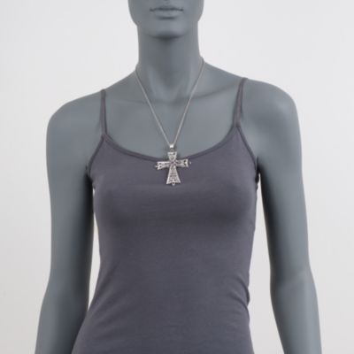 1.35 ct. t.w. Rhodolite and 1.75 ct. t.w. Blue Topaz Cross Necklace in Sterling Silver. 18" &mdash; Alt Image 2