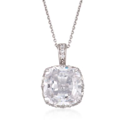 5.00 Carat Square CZ Drop Pendant Necklace in Sterling Silver. 18.25" &mdash; Alt Image 1