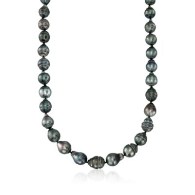 8-11mm Black Tahitian Pearl Necklace in 14kt Yellow Gold &mdash; Alt Image 1