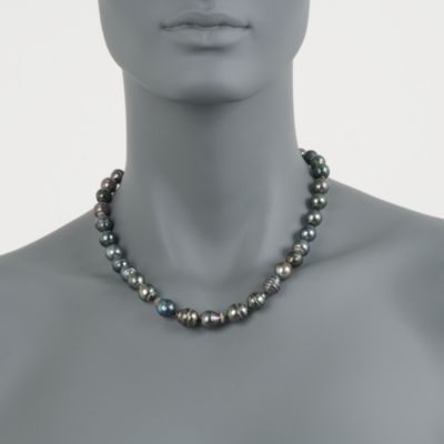 8-11mm Black Tahitian Pearl Necklace in 14kt Yellow Gold &mdash; Alt Image 2