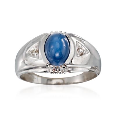 C. 1970 Vintage Faux Star Sapphire and Diamond Ring in 14kt White Gold. Size 11 &mdash; Alt Image 1