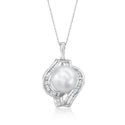 12mm Pearl and .50 ct. t.w. Diamond Pendant Necklace in 18kt White Gold. 18" &mdash; Alt Image 1