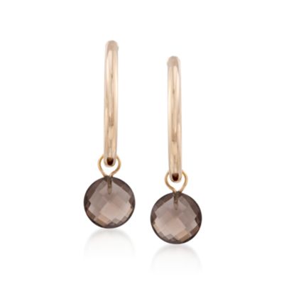 6.50 ct. t.w. Smoky Quartz Hoop Drop Earrings in 14kt Yellow Gold &mdash; Alt Image 1