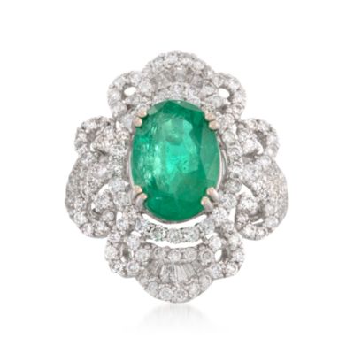 4.20 Carat Emerald and 2.20 ct. t.w. Diamond Ring in 18kt White Gold &mdash; Alt Image 1