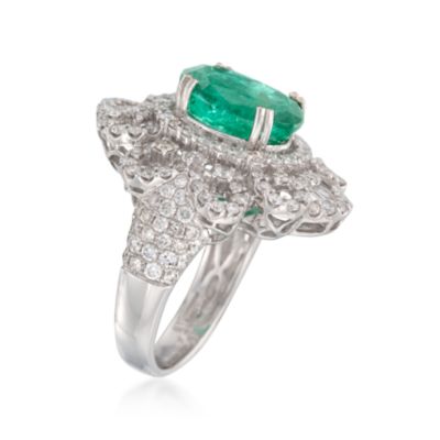 4.20 Carat Emerald and 2.20 ct. t.w. Diamond Ring in 18kt White Gold &mdash; Alt Image 3