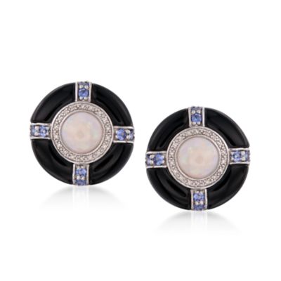 Black Agate and Multi-Gem Opal Earrings in Sterling Silver &mdash; Alt Image 1