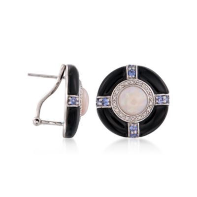 Black Agate and Multi-Gem Opal Earrings in Sterling Silver &mdash; Alt Image 3