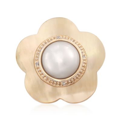 Yellow Mother-Of-Pearl and Cultured Mabe Pearl Ring in 14kt Yellow Gold &mdash; Alt Image 1