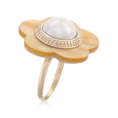 Yellow Mother-Of-Pearl and Cultured Mabe Pearl Ring in 14kt Yellow Gold &mdash; Alt Image 3