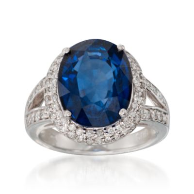 9.10 Carat Sapphire and .55 ct. t.w. Diamond Ring in 14kt White Gold &mdash; Alt Image 1