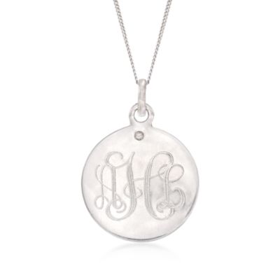 Sterling Silver Engravable Disc Pendant Necklace With Diamond &mdash; Alt Image 1