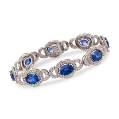 13.60 ct. t.w. Tanzanite and 2.05 ct. t.w. Diamond Oval Link Bracelet in 14kt White Gold. 7" &mdash; Alt Image 1
