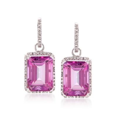 21.00 ct. t.w. Pink Topaz and .14 ct. t.w. Diamond Drop Earrings in Sterling Silver &mdash; Alt Image 1