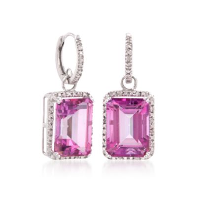 21.00 ct. t.w. Pink Topaz and .14 ct. t.w. Diamond Drop Earrings in Sterling Silver &mdash; Alt Image 3