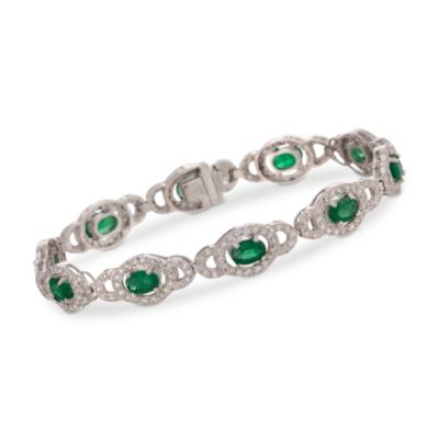 4.65 ct. t.w. Emerald and 2.20 ct. t.w. Diamond Oval Link Bracelet in 14kt White Gold. 7" &mdash; Alt Image 1