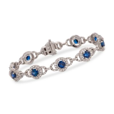 8.05 ct. t.w. Sapphire and 2.45 ct. t.w. Diamond Open Link Bracelet in 14kt White Gold. 7" &mdash; Alt Image 1