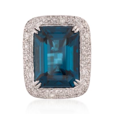 20.00 Carat Rectangular London Blue Topaz and 1.50 ct. t.w. Diamond Ring in 14kt White Gold &mdash; Alt Image 1