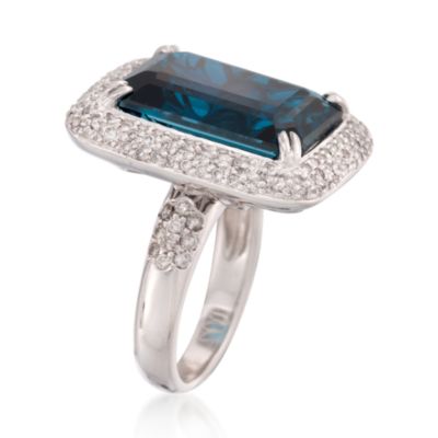 20.00 Carat Rectangular London Blue Topaz and 1.50 ct. t.w. Diamond Ring in 14kt White Gold &mdash; Alt Image 3