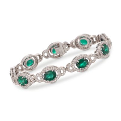 6.60 ct. t.w. Emerald and 1.60 ct. t.w. Diamond Oval Link Bracelet in 14kt White Gold. 7" &mdash; Alt Image 1