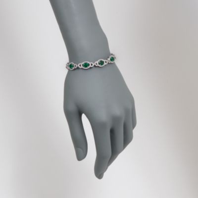 6.60 ct. t.w. Emerald and 1.60 ct. t.w. Diamond Oval Link Bracelet in 14kt White Gold. 7" &mdash; Alt Image 2